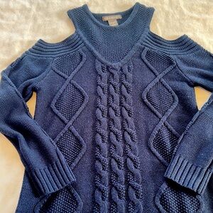 ⭐️ Kate & Mallory cold shoulder blue long sleeve cable knit tunic sweater M